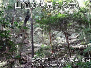 山道から見える岩