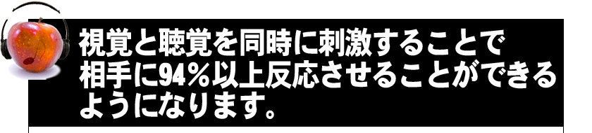 視覚と聴覚を同時に刺激することで相手に94%以上反応させることができるようになります。