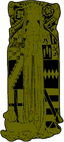 FIG. 22.--Brass of Margaret (daughter of Henry Percy, Earl of Northumberland), second wife of Henry, 1st Earl of Cumberland, in Skipton Parish Church. Arms: On the dexter side those of the Earl of Cumberland, on the sinister side those of Percy.