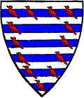 FIG. 60.--Arms of Aymer de Valence, Earl of Pembroke: "Baruly argent and azure, an orle of martlets gules." (From his seal.)