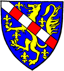 FIG. 62.--Arms of John de Beaumont, Lord Beaumont(d. 1369): Azure, semé-de-lis and a lion rampant or, over all a bend gobony argent and gules. (From his seal.)