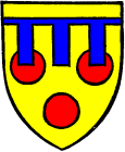 FIG. 246.--Arms of Hugh Courtenay, Earl of Devon (d. 1422): Or, three torteaux, a label azure. (From his seal.