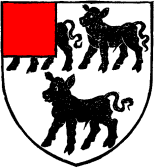 FIG. 378.--Armorial bearings of John Henry Metcalfe, Esq.: Argent, three calves passant sable, a canton gules.