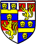 FIG. 691.--Arms of John de la Pole. Earl of Lincoln (son of John, Duke of Suffolk), d. 1487: Quarterly, 1 and 4, azure, a fess between three leopard's faces or; 2 and 3, per fess gules and argent, a lion rampant queue fourché or, armed and langued azure, over all a label argent. (From his seal.)
