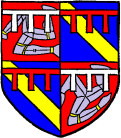FIG. 692.--Arms of William Le Scrope, earl of Wilts (d. 1399): Quarterly, 1 and 4, the arms of the Isle of Man, a label argent; 2 and 3, azure, a bend or, a label gules. (From Willement's Roll, sixteenth century.)