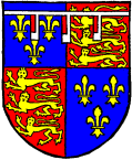 FIG. 726.--George Plantagenet, Duke of Clarence, brother of Edward IV.: France and England quarterly, a label of three points argent, each charged with a canton gules. (From MS. Harl. 521.)