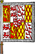 FIG. 754.--Arms of John Talbot, Earl of Shrewsbury, K.G.: Quarterly, 1 and 4, gules a lion rampant within a bordure engrailed or (Talbot); 2 and 3, argent, two lions passant in pale gules (Strange); impaling the arms of his first wife whose Peerage he enjoyed, viz.: quarterly, 1 and 4, argent, a bend between six martlets gules (Furnival); 2 and 3, or, a fret gules (Verdon); and upon an escutcheon of pretence the arms of the mother of his second wife (to whom she was coheir, conveying her mother's Peerage to her son), viz.: 1 and 4, gules, a lion passant guardant argent, crowned or (Lisle); 2 and 3, argent, a chevron gules (Tyes). (From MS. Reg. 15, E. vi.)