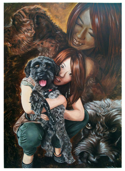 「愛犬と」　使用画材：リキテックス（アクリル絵の具
