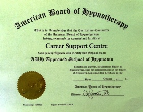 ABH（米国催眠療法協会）ヒプノスクール認定証　
