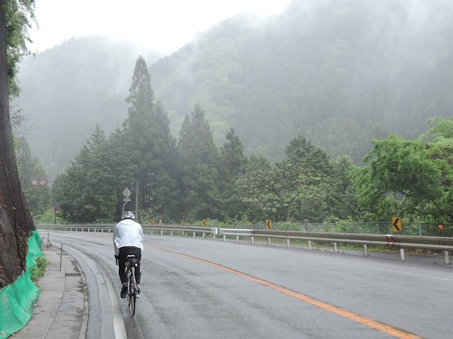 雨の中を走る自転車