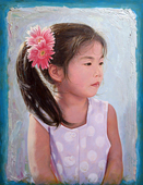 A Girl with Pink Gerbera@/@2009@/@16 x 12.5ins@/@Oil