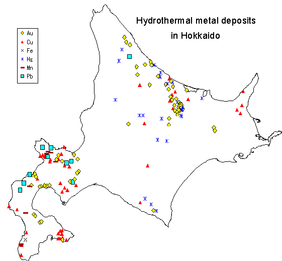 Hydrothermal metal deposits in Hokkaido