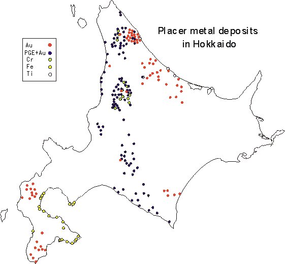 Placer metal deposits in Hokkaido