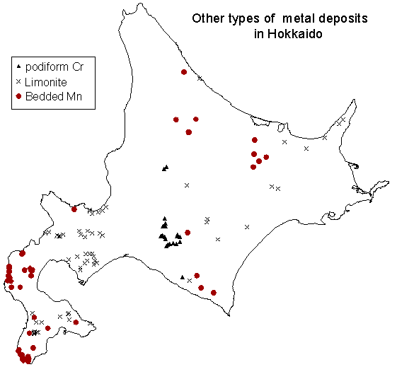 Other types of metal deposits in Hokkaido