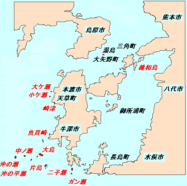 熊本県の釣り場の地図