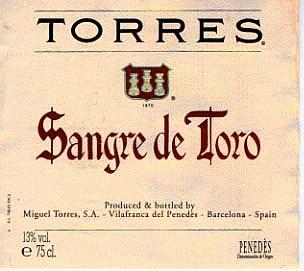 Torres samgre de TORO Red wine label pic.