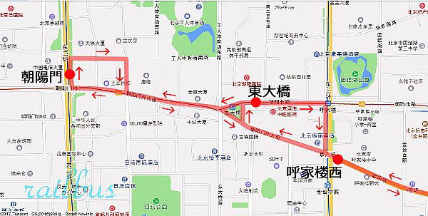 北京BRT2号線、東大橋地図
