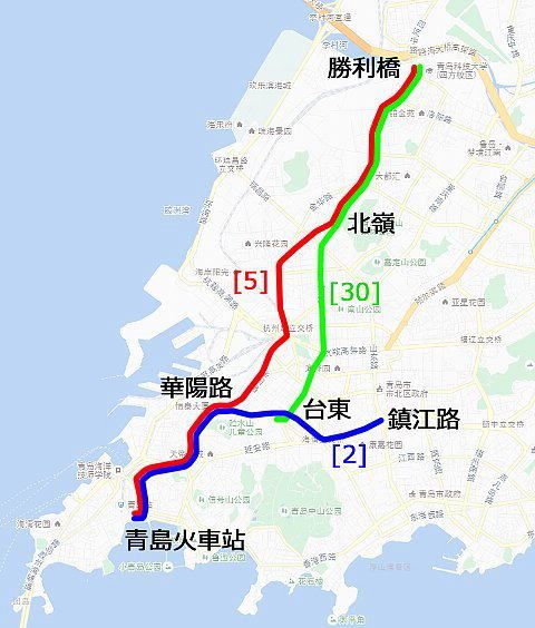 青島トロリーバス、路線図