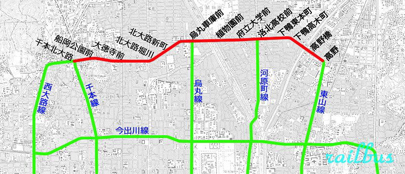 京都市電北大路線路線図