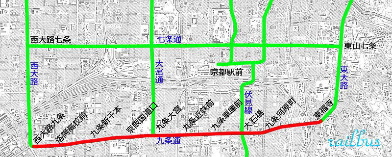 京都市電九条線路線図