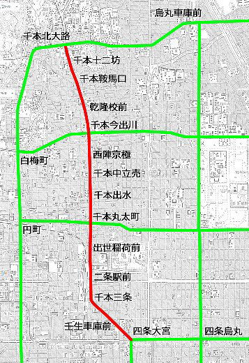 京都市電千本線地図