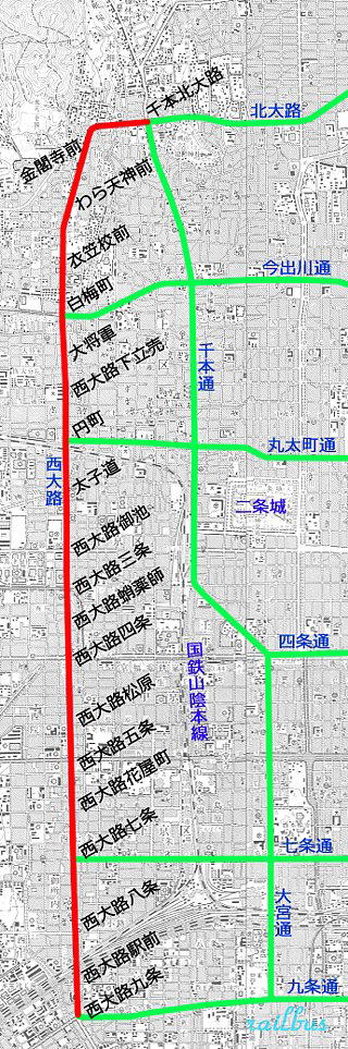 京都市電西大路線路線図