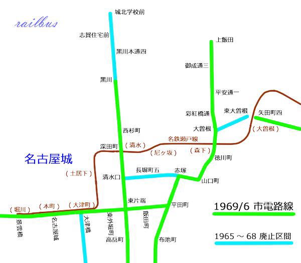 名古屋市電黒川系統地図