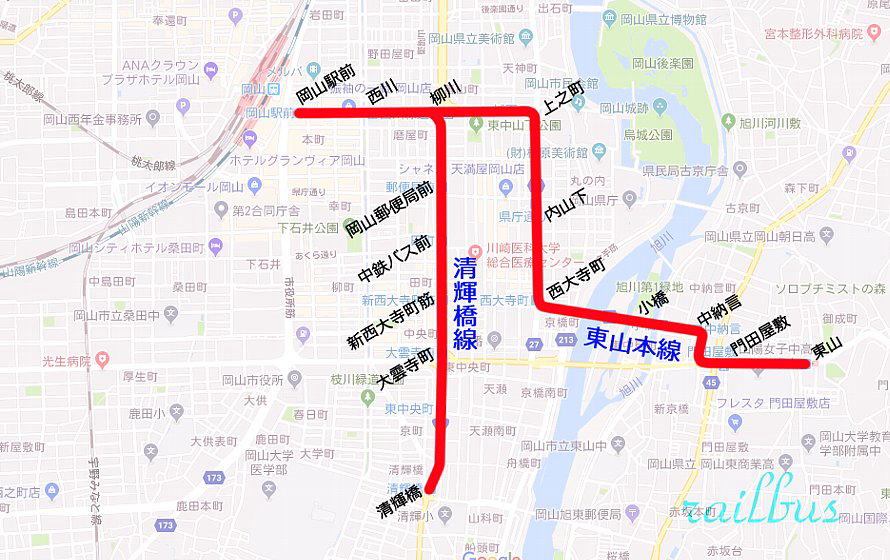 岡山電気軌道路線図