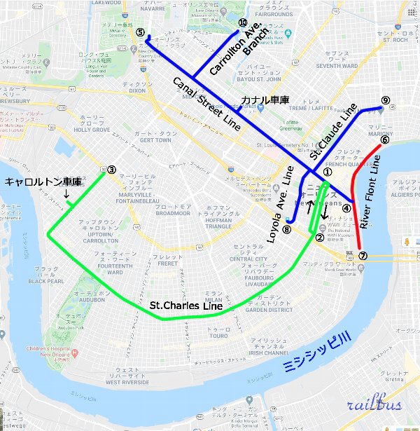 ニューニューオーリンズ市電路線図