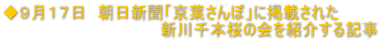 ◆９月１７日　朝日新聞「京葉さんぽ」に掲載された 　　　　　　　　　　　　　　新川千本桜の会を紹介する記事