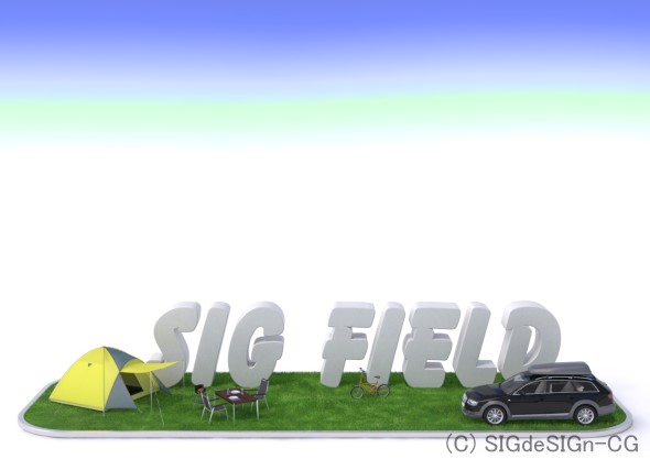 ロゴ入れしたオートキャンプのジオラマ3D-CG