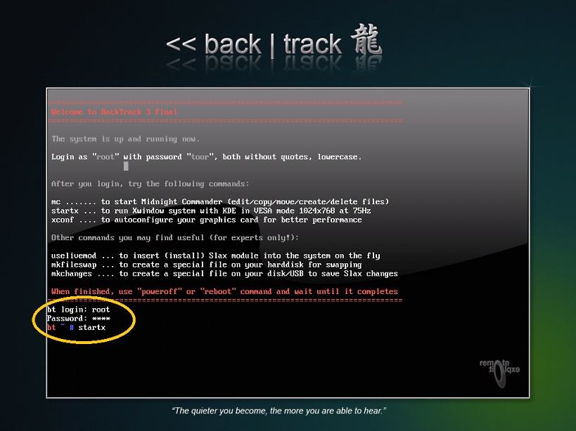 BackTrack root pass startx