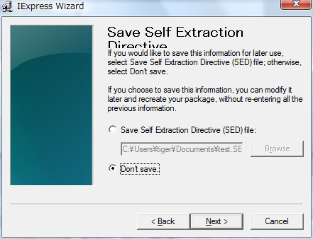 Save Self Extraction Directive file