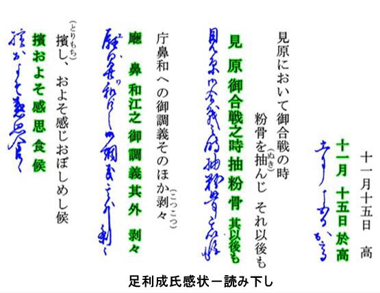 長享の乱：長享三年（1489）七足利成氏感状－読み下し