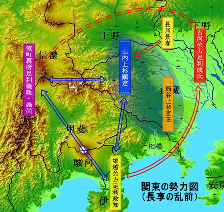 長享の乱関東の勢力図（長享の乱前）