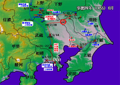 享徳の乱、享徳4年6月までの戦況