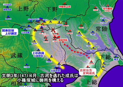 享徳の乱、文明3年(1471)6月、成氏小篠塚城に御所を構える